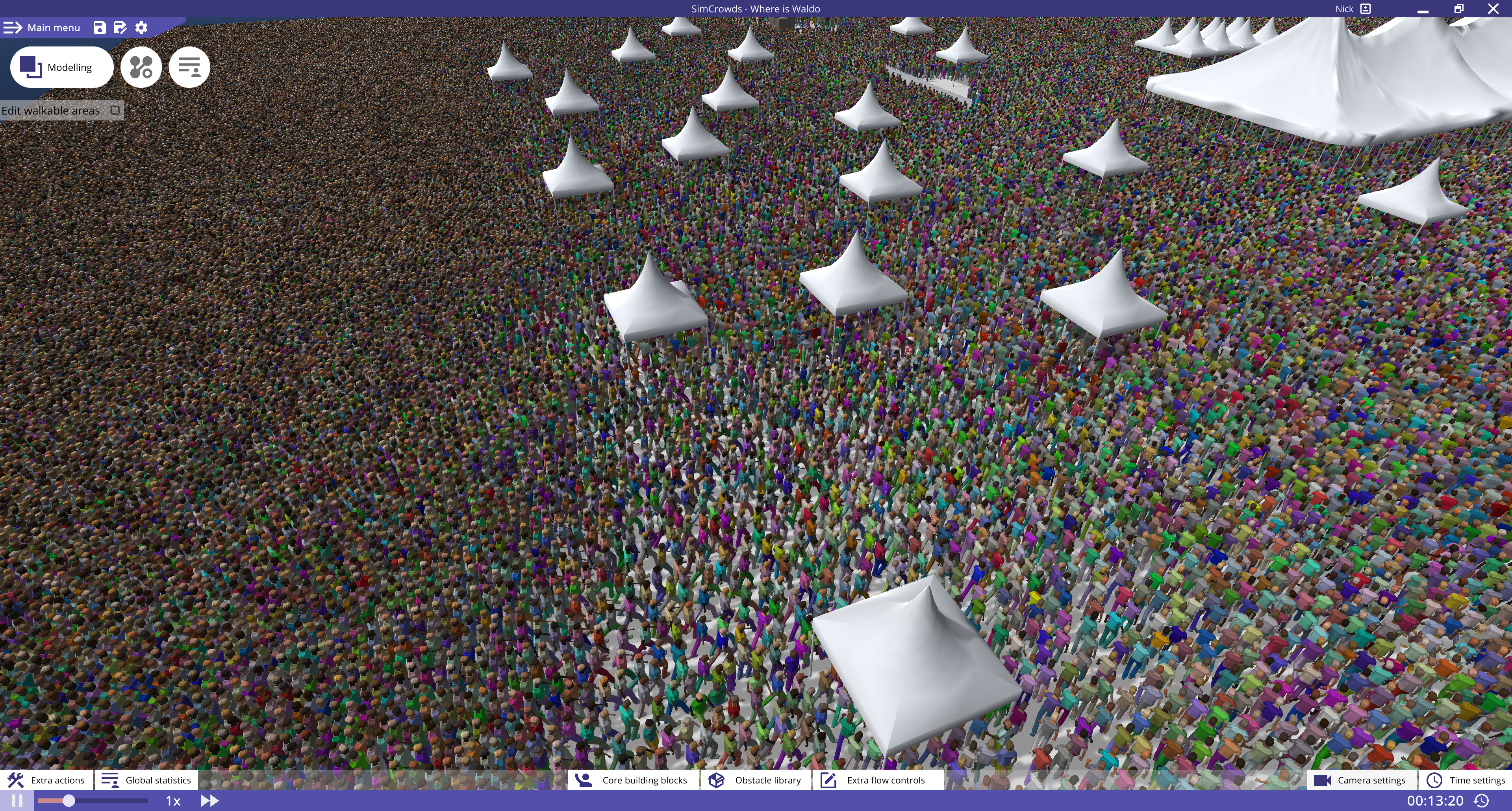 Find Waldo in a crowd of 150000 people in SimCrowds - 2
